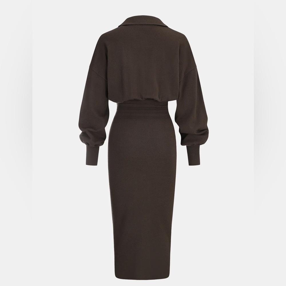 Commense Cinched Waist Knit Shirt Dress - Picture 2 of 5